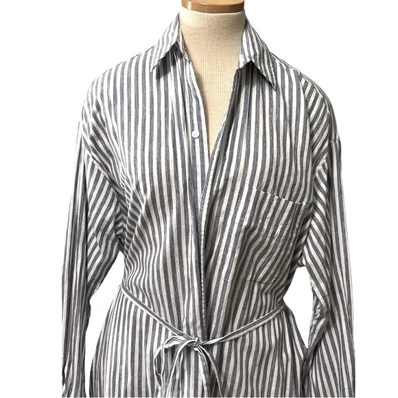 Vince Striped Belted Midi Shirt Dress, Blue/White, XL - Picture 9 of 13